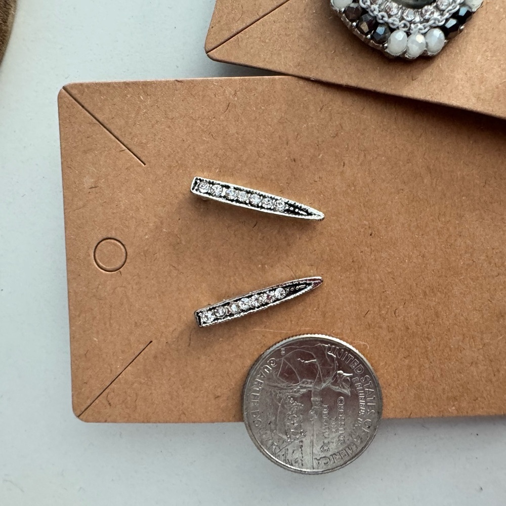 Statement Earring Bundle of 3 | Druzy Drops + Crystal Studs + Bar Earrings - Picture 5 of 7